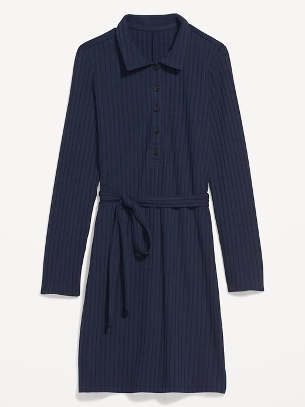 NWT Old Navy Fitted Rib-Knit Tie-Belt Long-Sleeve Mini Polo Dress